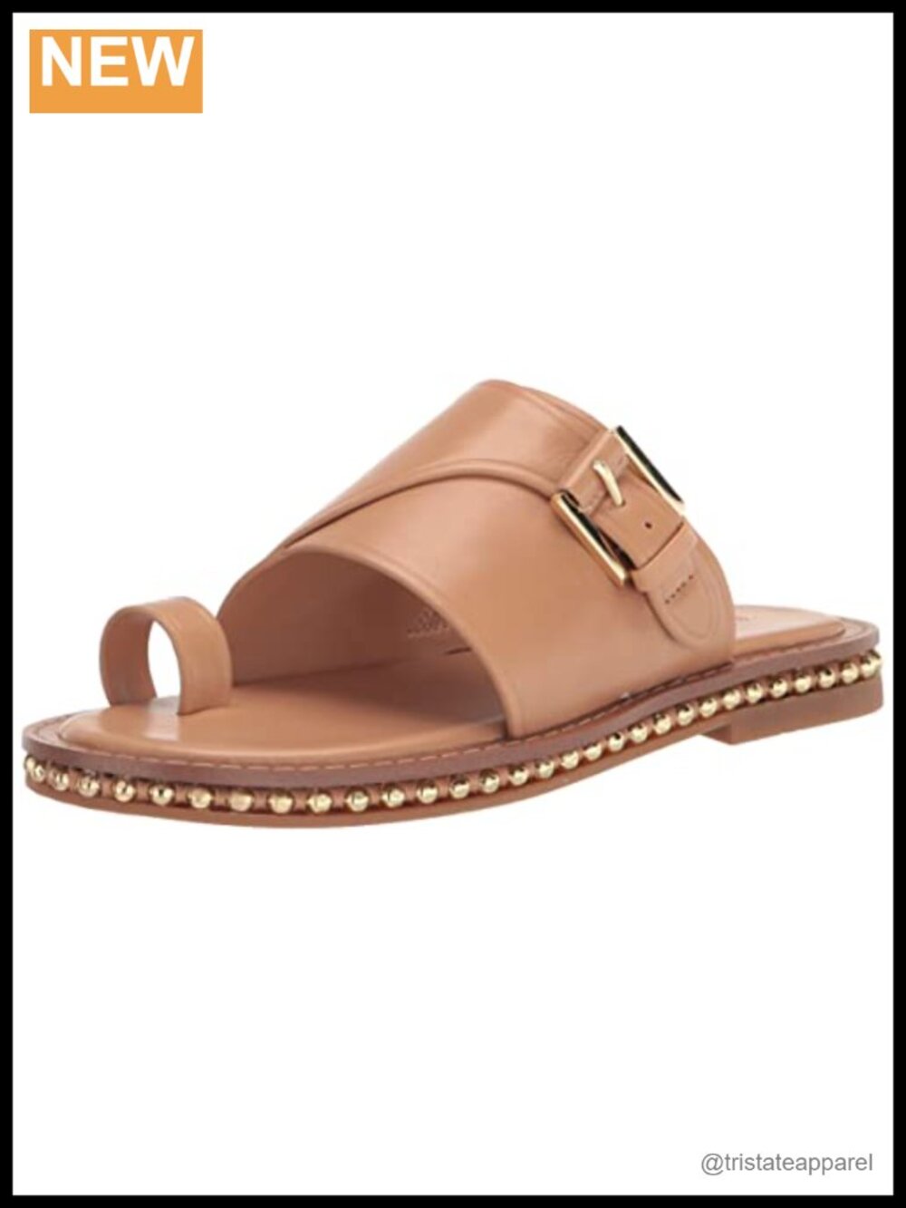 Women's Leather Flat Toe Ring Slide Sandals Slip On Cushioned